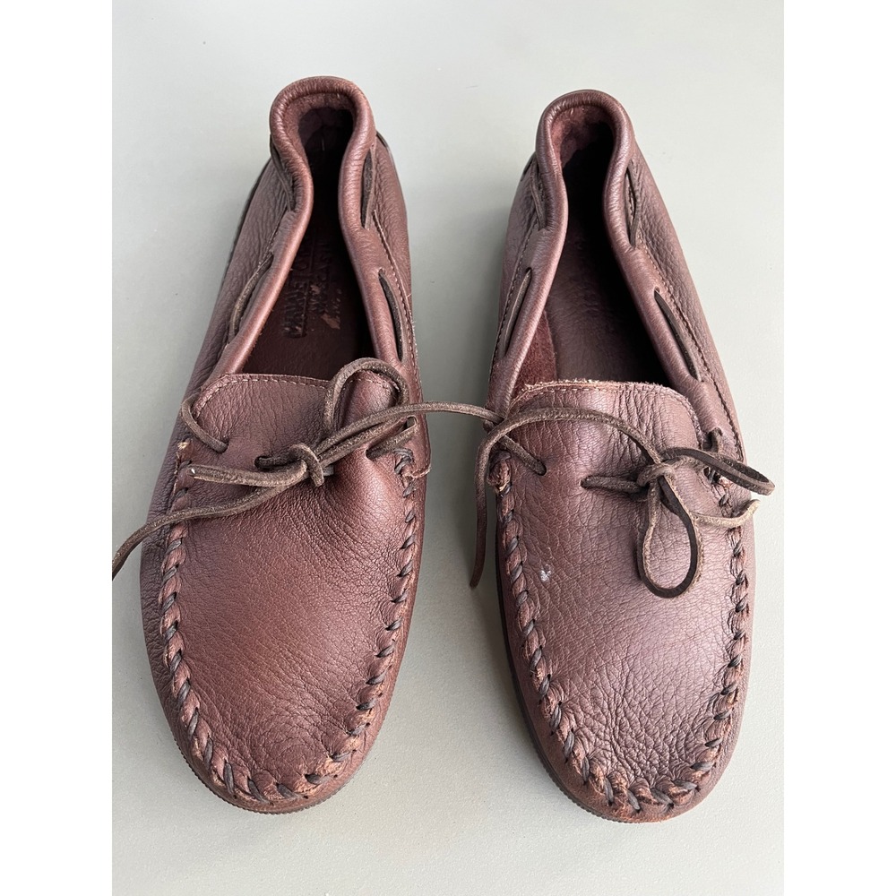 Minnetonka Mens Moosehide Classic Moccasin Brown Leather Loafers Size 12
